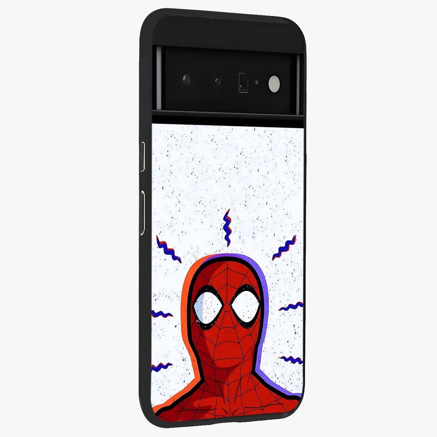 Omg Spiderman Glass Case upright view showcasing energetic superhero artwork with vibrant comic theme.
