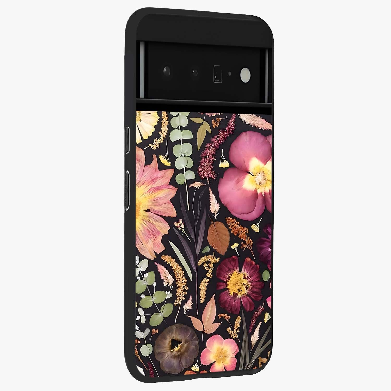 Petal Dream Tapestry Glass Case upright view showcasing detailed floral tapestry artwork with artistic nature theme.