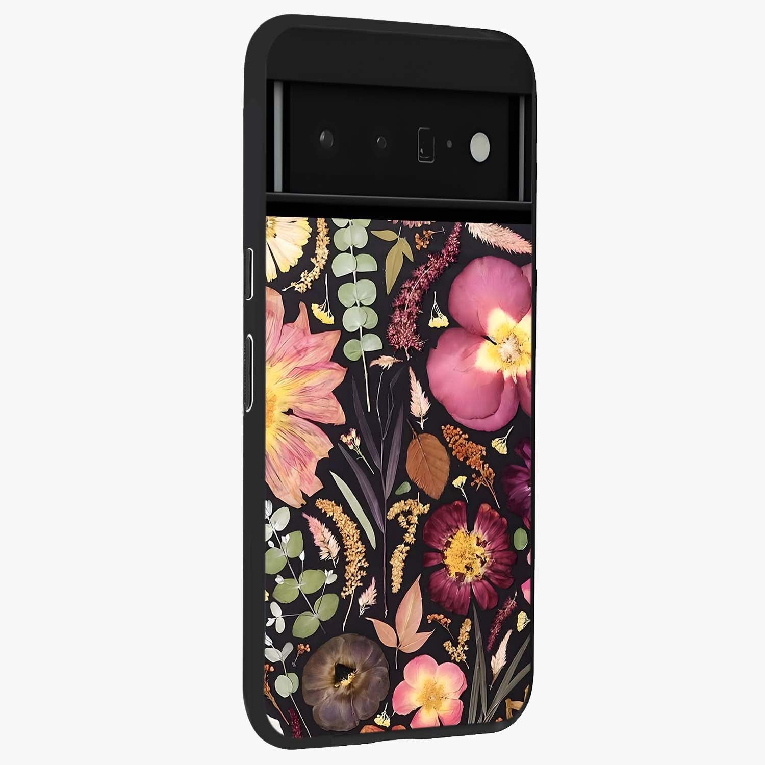 Petal Dream Tapestry Glass Case upright view showcasing detailed floral tapestry artwork with artistic nature theme.
