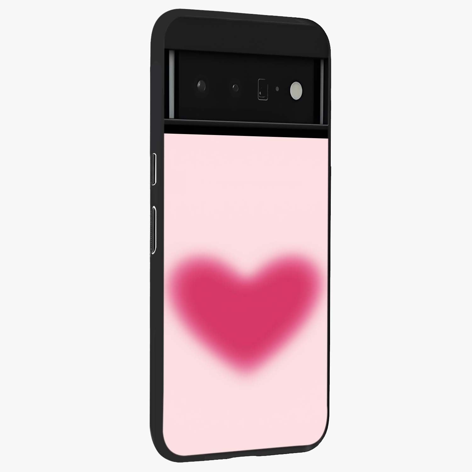 Pink Aura Heart Glass Case upright view showcasing romantic heart artwork with soft pastel theme.