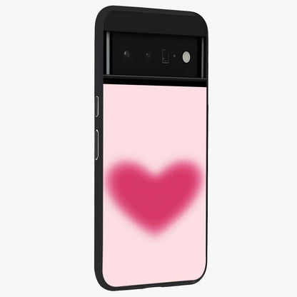 Pink Aura Heart Glass Case upright view showcasing romantic heart artwork with soft pastel theme.