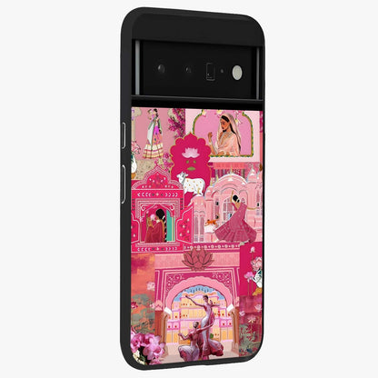 Pink Palace Muse Glass Case upright view showcasing artistic palace artwork with graceful royal theme.