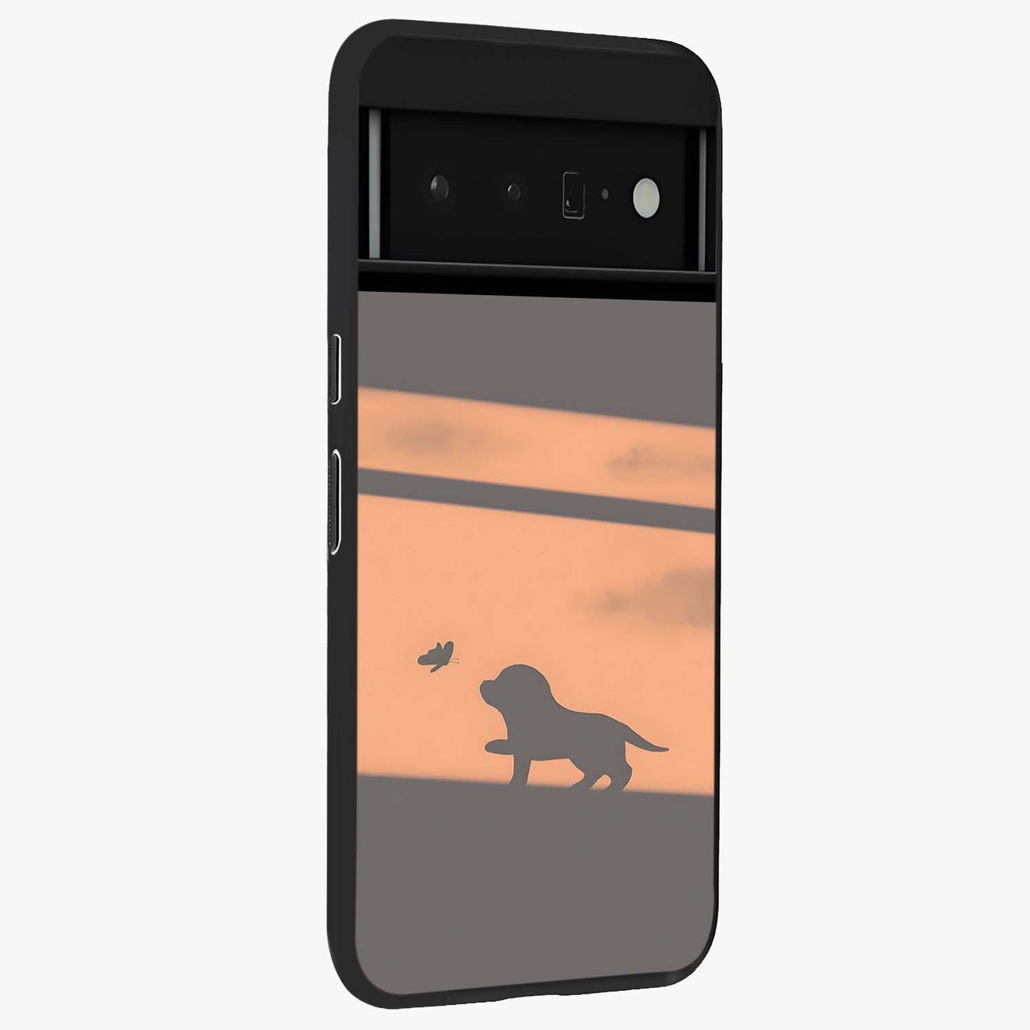 Puppy Shadow Art Glass Case upright view showcasing charming puppy artwork with creative silhouette theme.