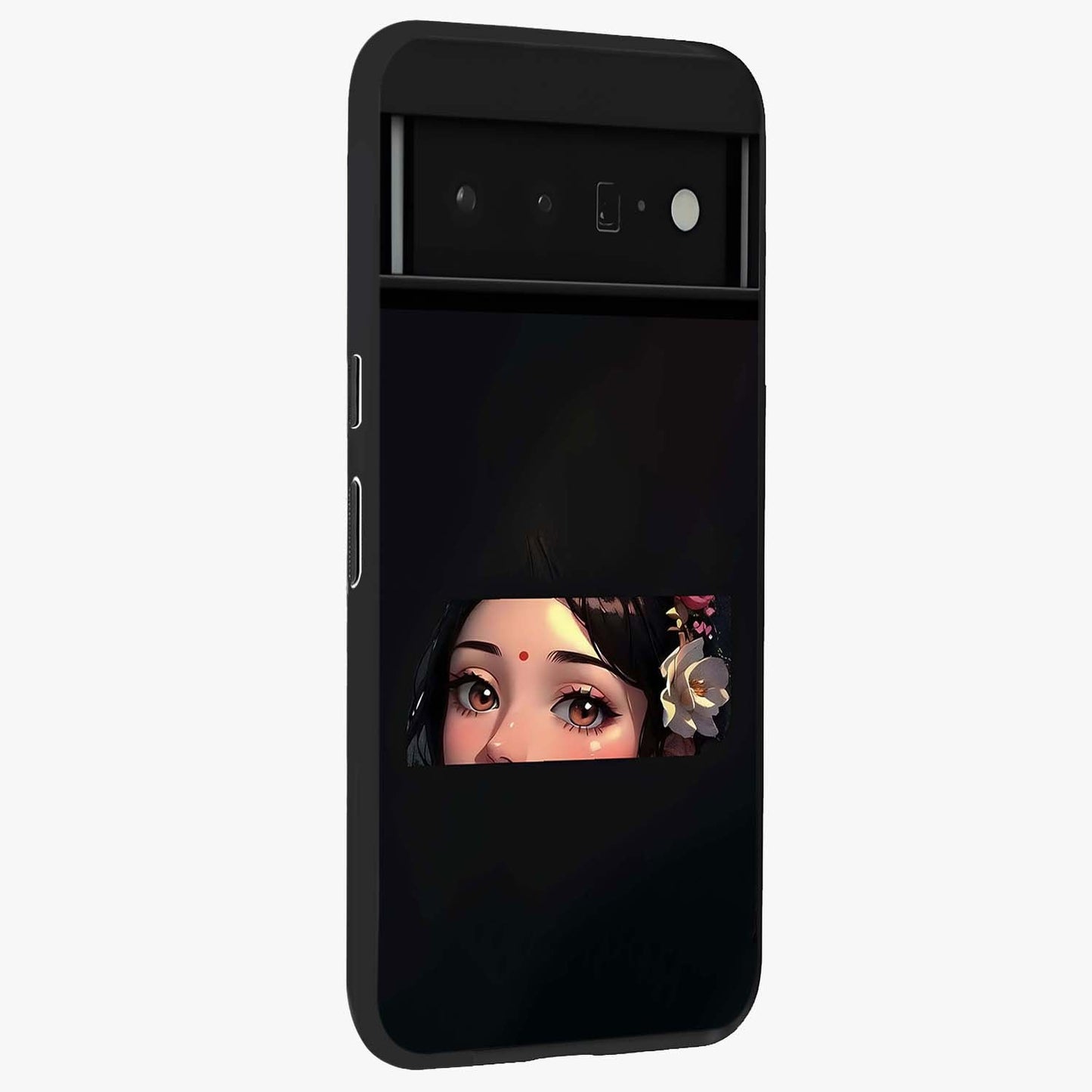 Radha Divine Embrace Glass Case upright view showcasing sacred Radha themed artwork with peaceful devotional style.