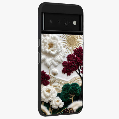 Radiant Bloom Elegance Glass Case upright view showcasing decorative flower artwork with refined botanical theme.