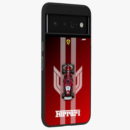 Red Ferrari F1 Vertical Glass Case upright view showcasing powerful Formula car artwork with dynamic motorsport theme.