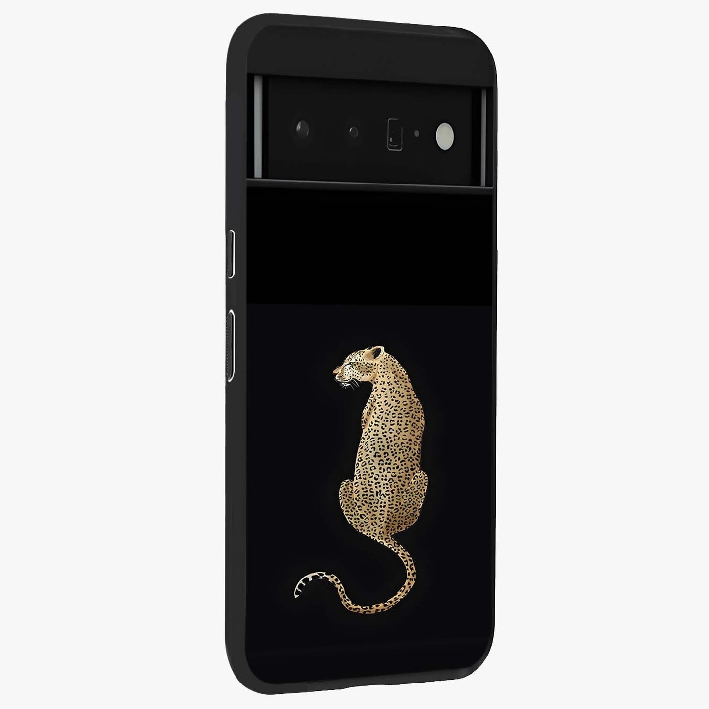 Regal Leopard Glass Case upright view showcasing striking leopard artwork with fierce wildlife theme.