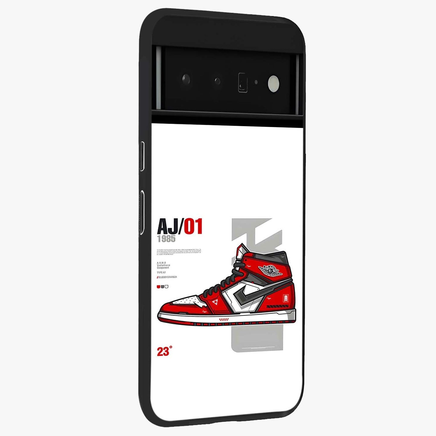 Retro Sneaker Blueprint Glass Case upright view showcasing stylish sneaker illustration with vintage streetwear theme.