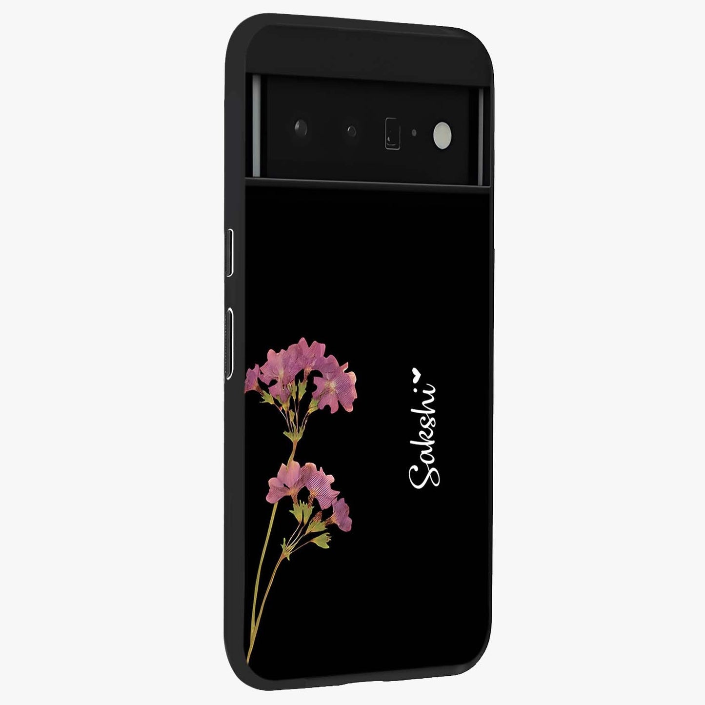 Riching Lavender Flower Custom Name Glass Case upright view showcasing elegant lavender floral artwork with personalized aesthetic.