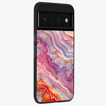 Rose Quartz Marble Glass Case upright view showcasing decorative marble artwork with luxurious pastel theme.