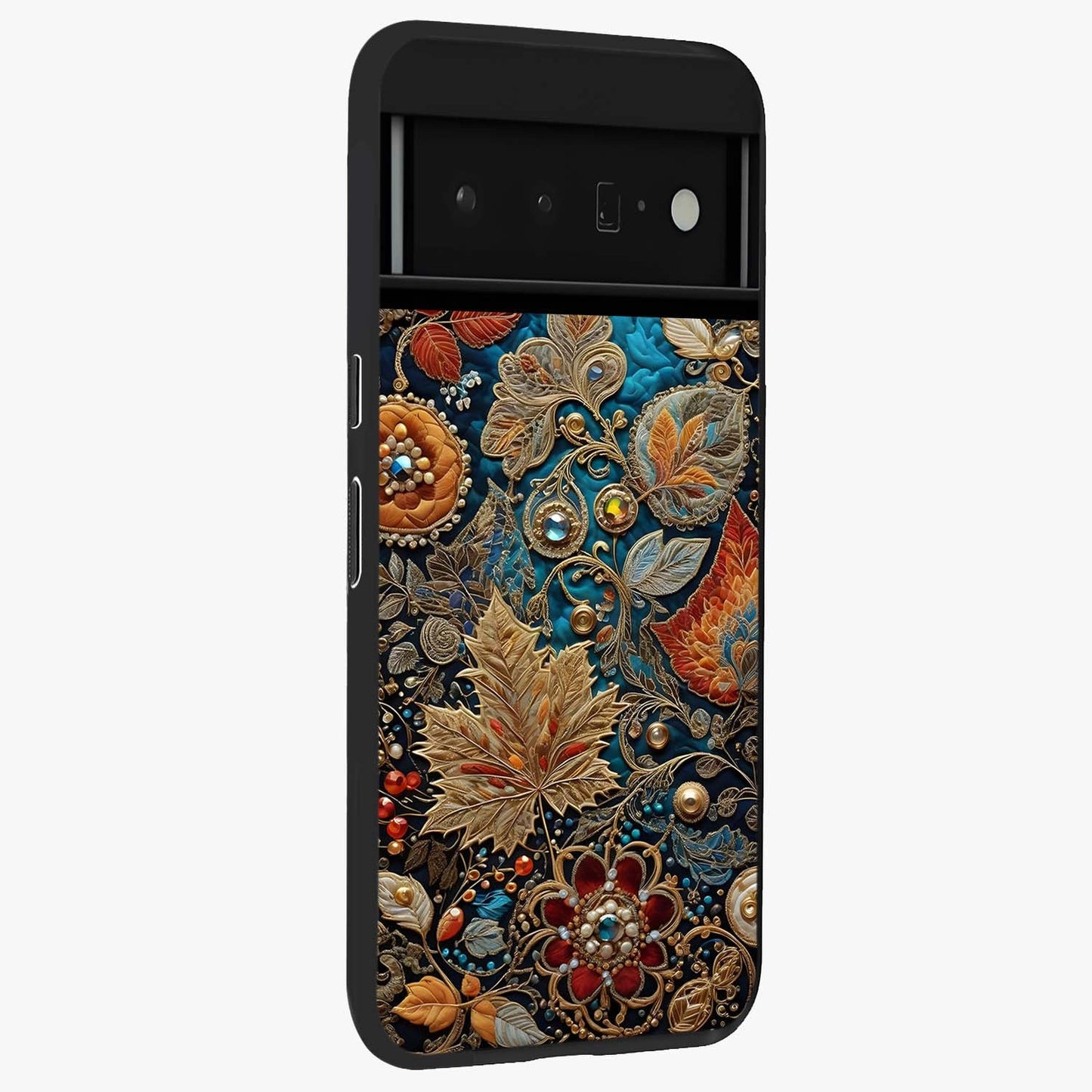 Royal Jewel Garden Glass Case upright view showcasing rich floral artwork with luxurious garden theme.