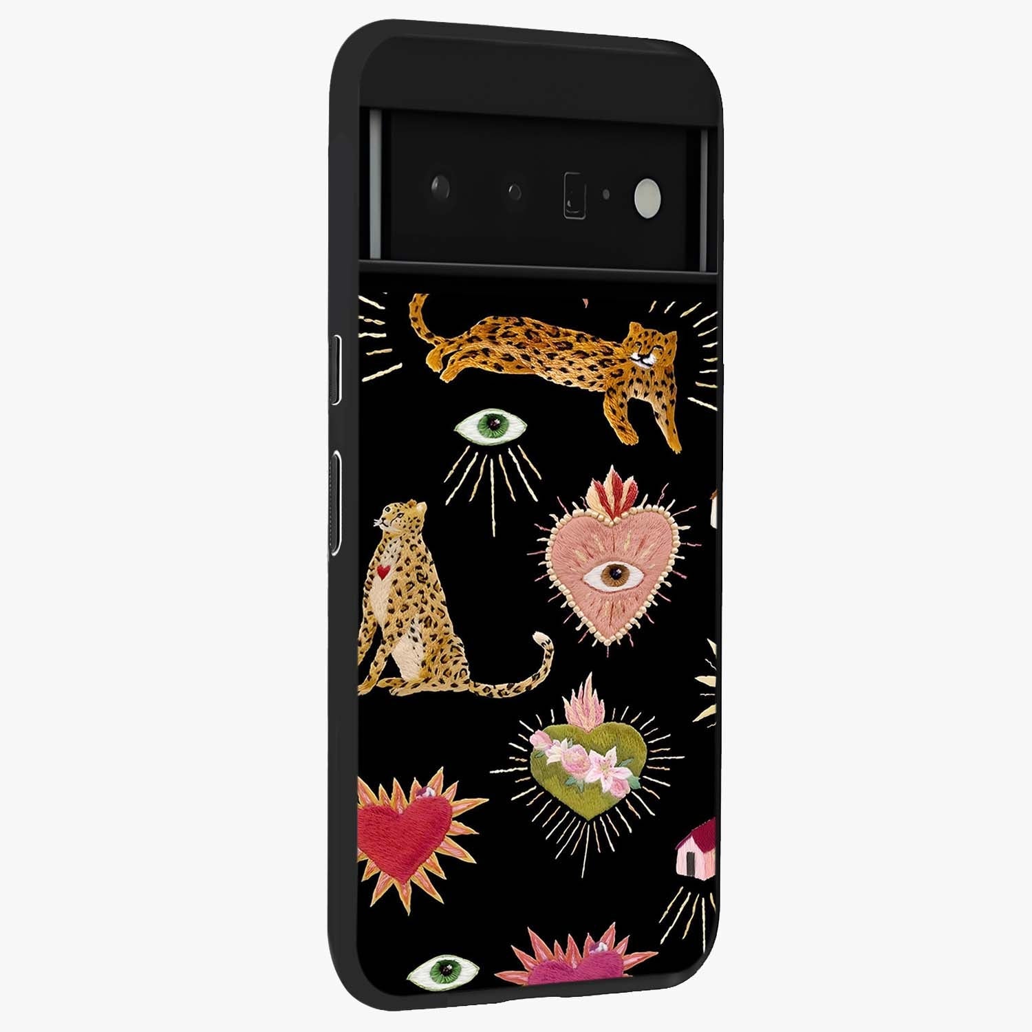 Sacred Jungle Heart Glass Case upright view showcasing vibrant jungle artwork with symbolic heart theme.