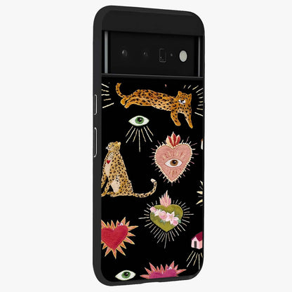 Sacred Jungle Heart Glass Case upright view showcasing vibrant jungle artwork with symbolic heart theme.