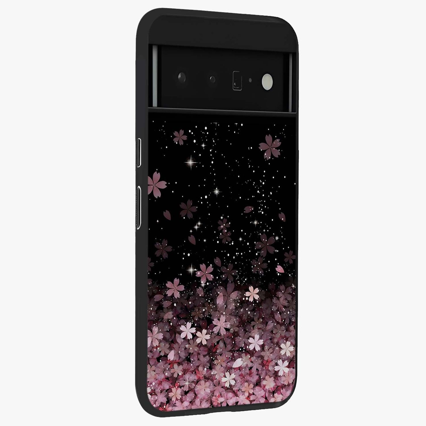 Small Starry Flowers Glass Case upright view showcasing charming floral artwork with dreamy starry theme.
