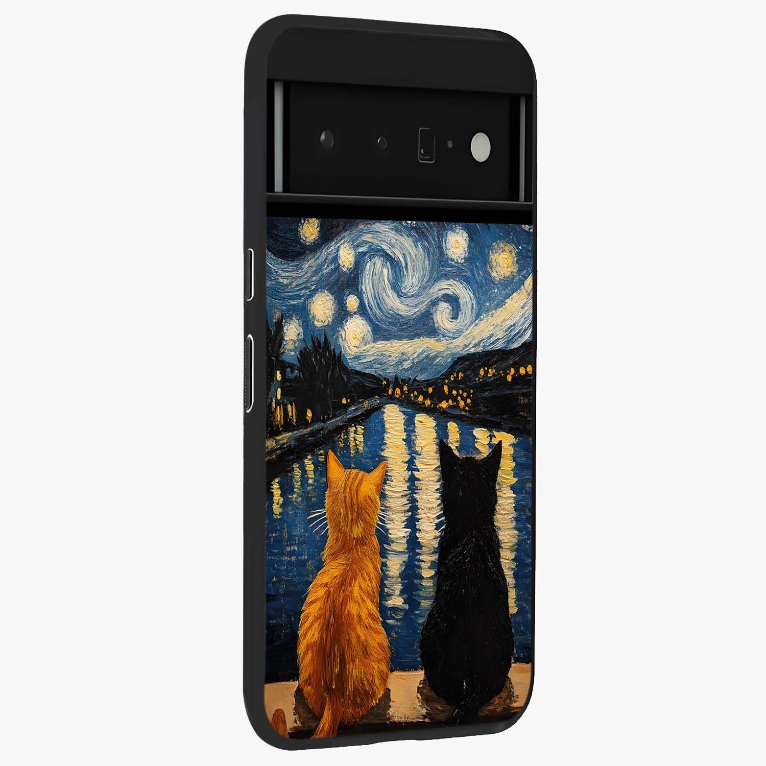 Starry River Cats Glass Case upright view showcasing adorable cat artwork with magical river and stars theme.