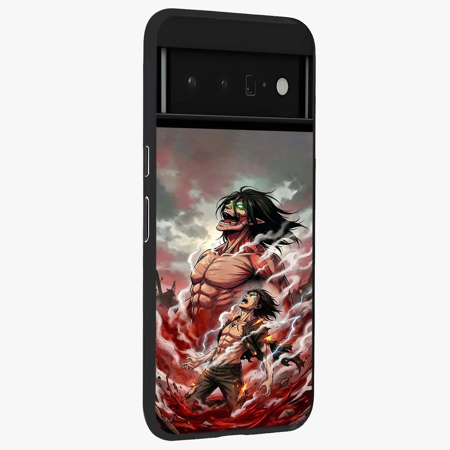 Titan Awakening Fury Glass Case upright view showcasing intense titan artwork with epic fantasy theme.
