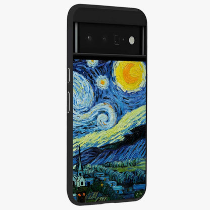 Van Gogh Art Glass Case upright view showcasing expressive painting style artwork with timeless artistic theme.