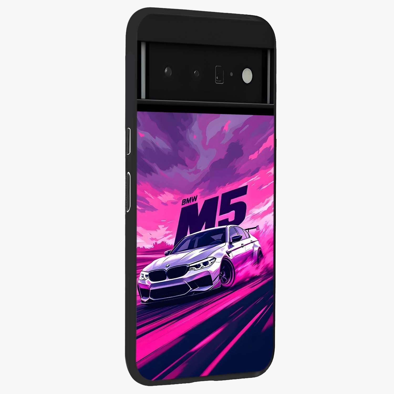 Velocity Drift Pulse Glass Case upright view showcasing powerful racing artwork with energetic motorsport theme.