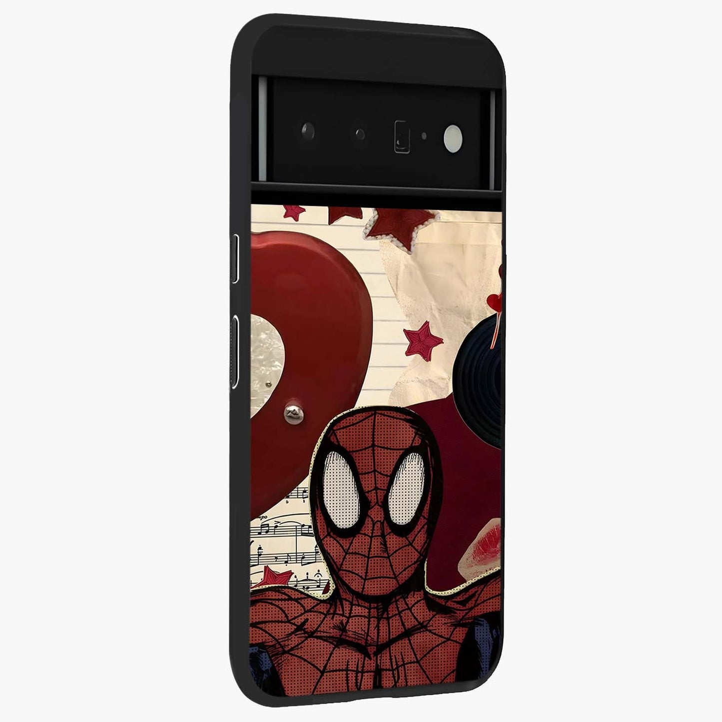 Web Warrior Vibes Glass Case upright view showcasing energetic superhero artwork with bold action theme.