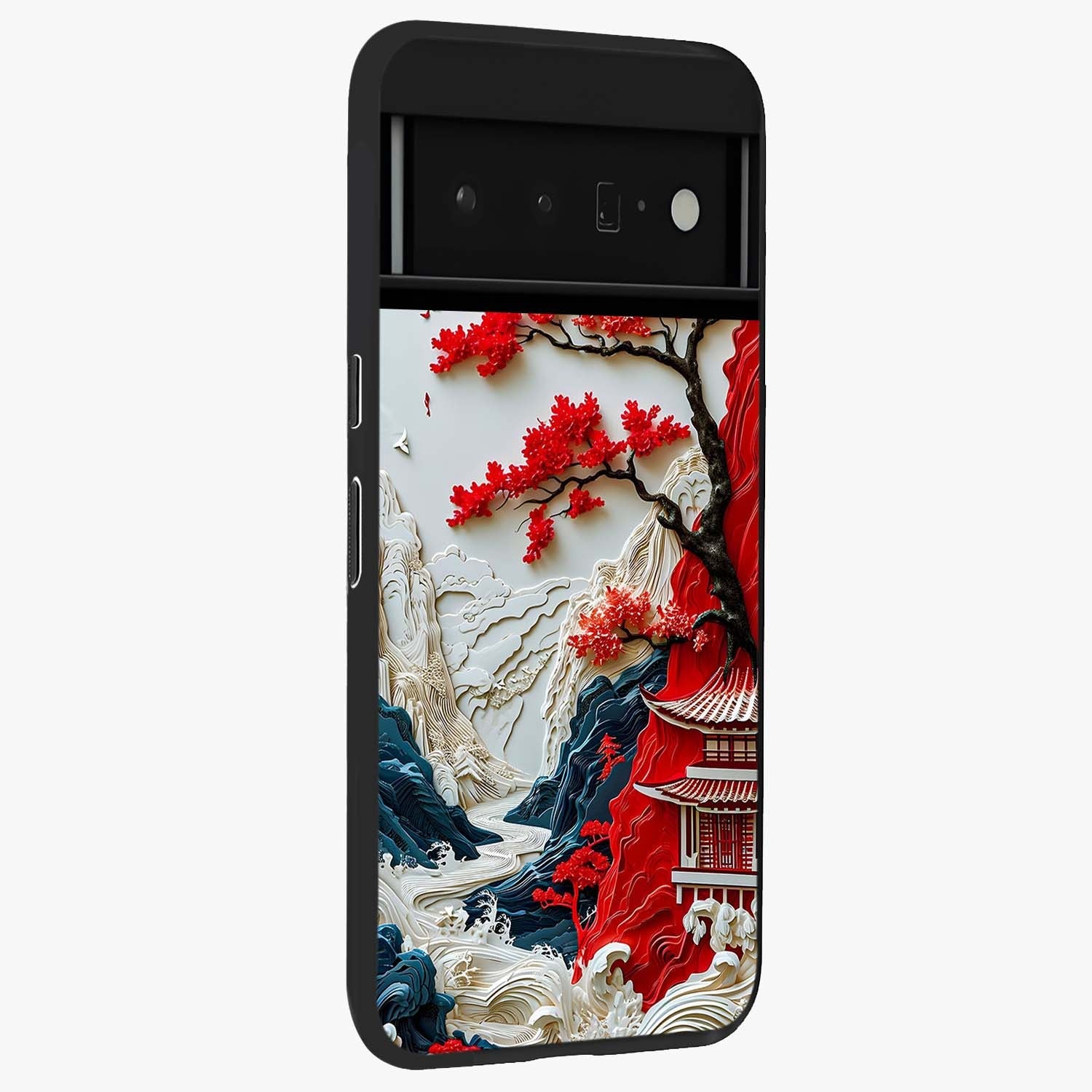 Whispers Of Sakura Waves Glass Case upright view showcasing delicate cherry blossom artwork with elegant nature theme.