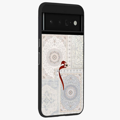 White Aesthetic Bow Glass Case upright view showcasing delicate ribbon bow artwork with cute minimalist theme.