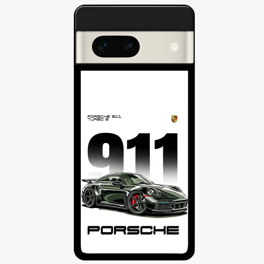 911 Turbo Dominance Glass Case showing clean flat back view with bold 911 sports car artwork and glossy glass finish.
