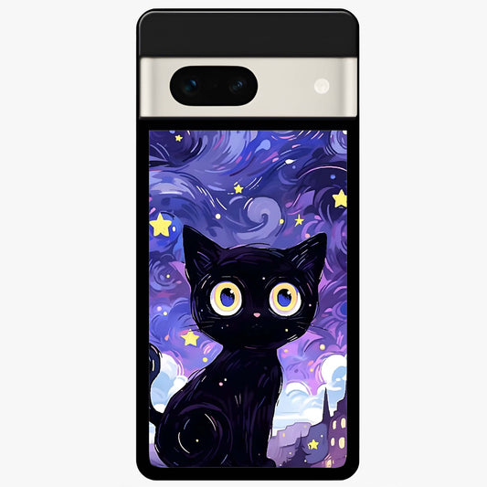 Abstract Cat Art Glass Case showing flat back view with artistic cat illustration and glossy glass finish.