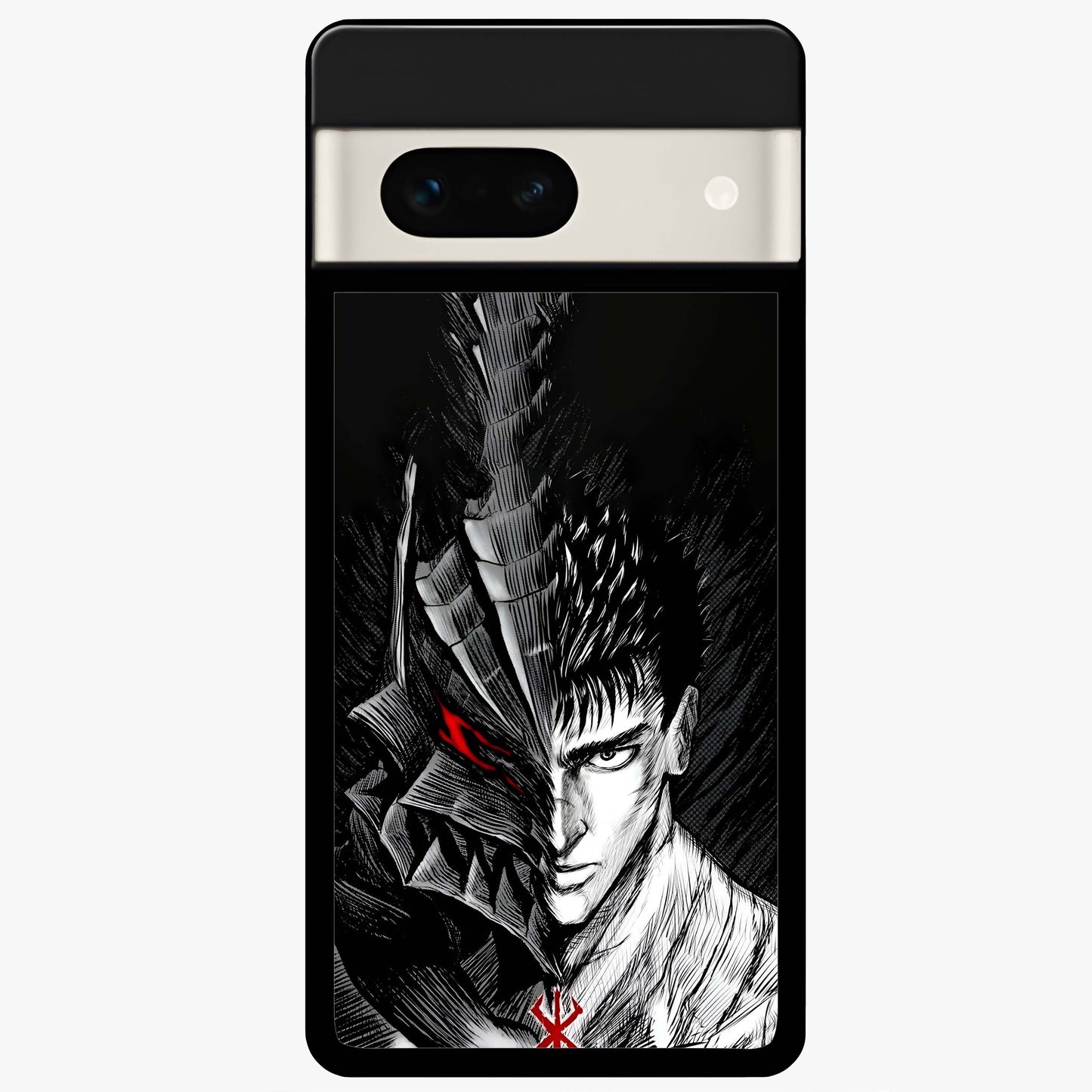 Berserker Blood Oath Glass Case showing flat back view with fierce warrior inspired artwork and glossy glass finish.