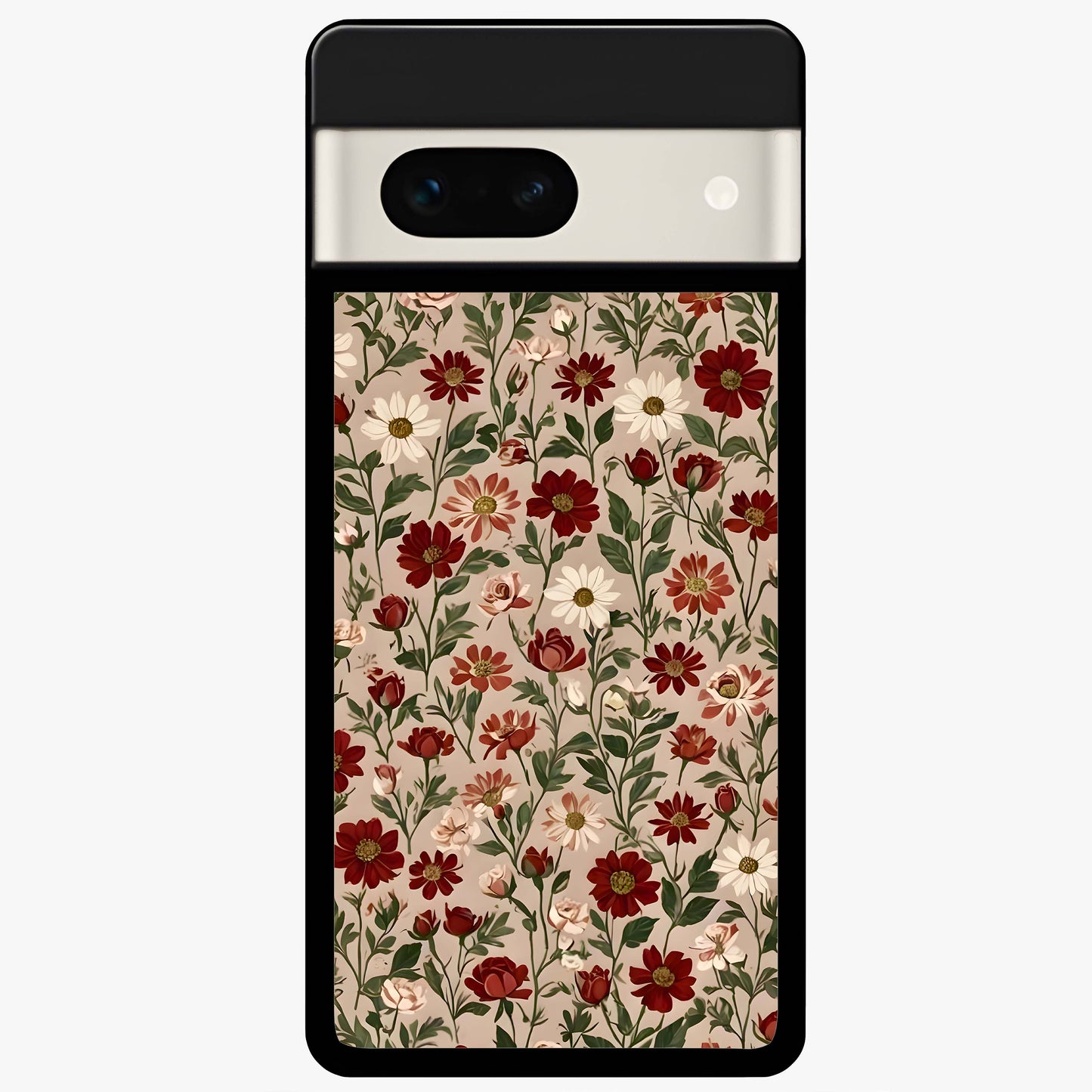 Biege Flower With Leaf Glass Case showing flat back view with soft beige floral artwork and glossy glass finish.