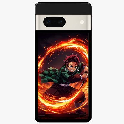 Blazing Sword Resolve Glass Case showing flat back view with fiery sword artwork and glossy glass finish.