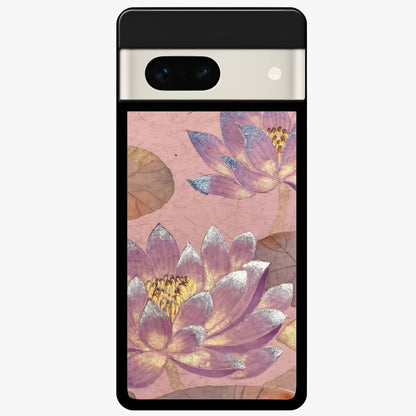 Blossom Mist Lotus Glass Case showing flat back view with serene lotus blossom artwork and glossy glass finish.