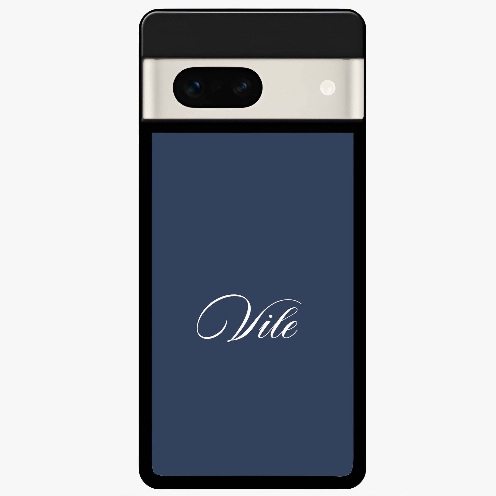 Blue Background Personalized Custom Name Glass Case showing flat back view with minimal blue background and custom name design.