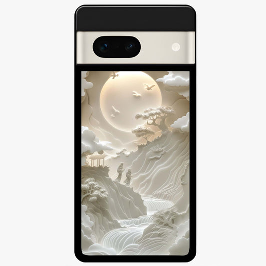 Celestial Origami Glass Case showing flat back view with artistic origami inspired celestial artwork and glossy glass finish.