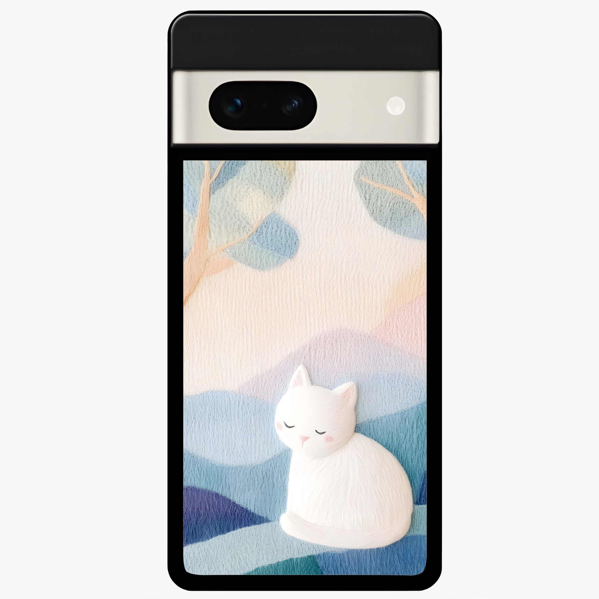 Cotton Dream Cat Glass Case showing flat back view with soft dreamy cat artwork and glossy glass finish.