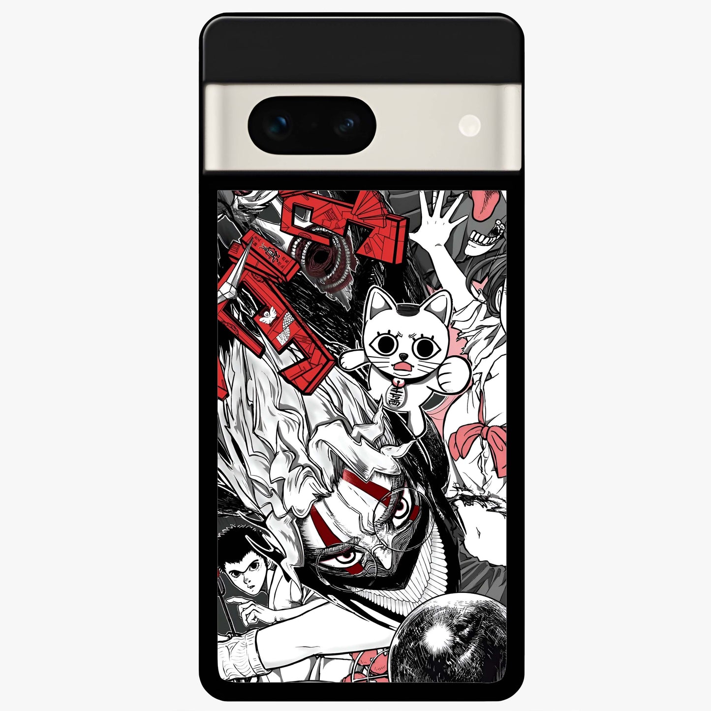 Crimson Chaos Panel Glass Case showing flat back view with bold crimson abstract artwork and glossy glass finish.