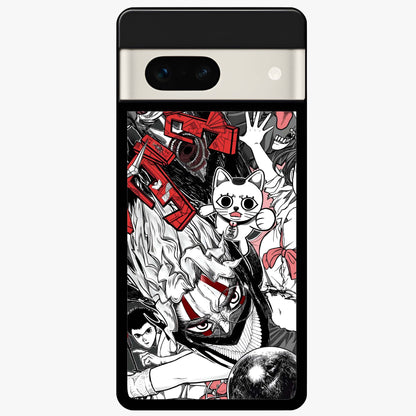 Crimson Chaos Panel Glass Case showing flat back view with bold crimson abstract artwork and glossy glass finish.