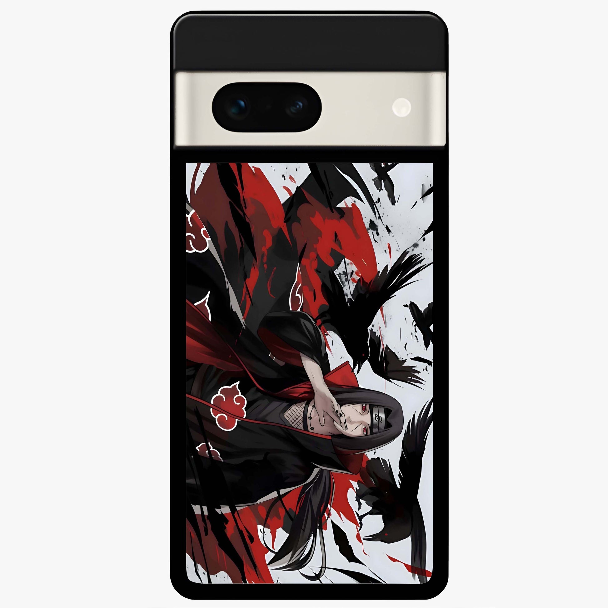 Crimson Crow Illusion Glass Case showing flat back view with artistic crow illusion artwork and glossy glass finish.