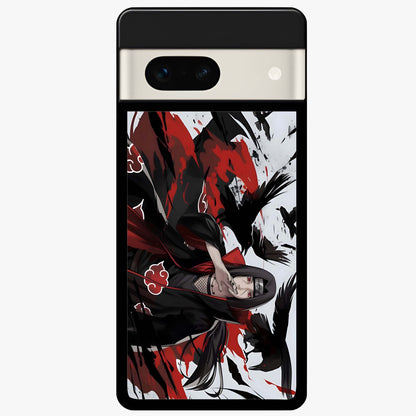 Crimson Crow Illusion Glass Case showing flat back view with artistic crow illusion artwork and glossy glass finish.