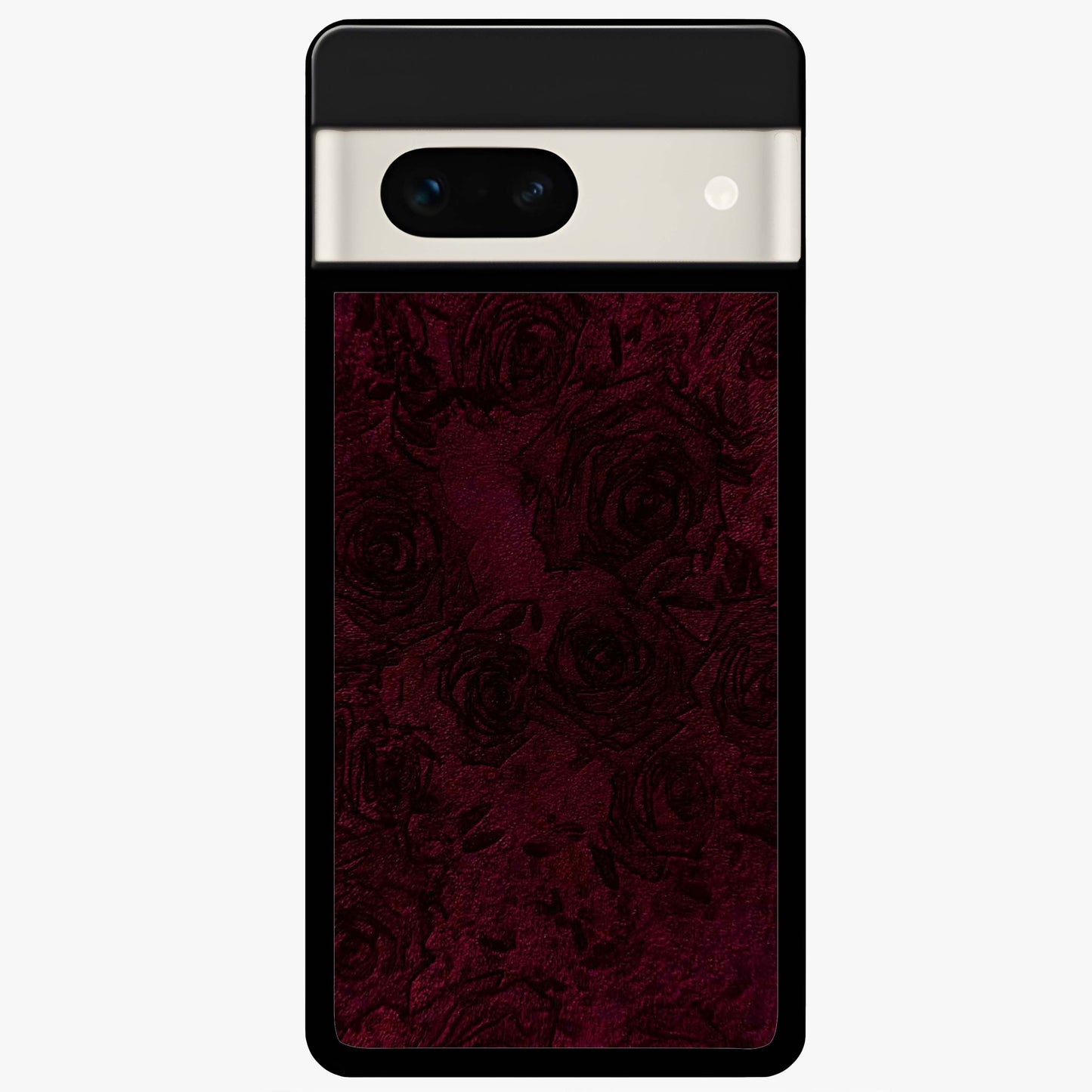 Crimson Fade Flow Glass Case showing flat back view with flowing crimson gradient artwork and glossy glass finish.