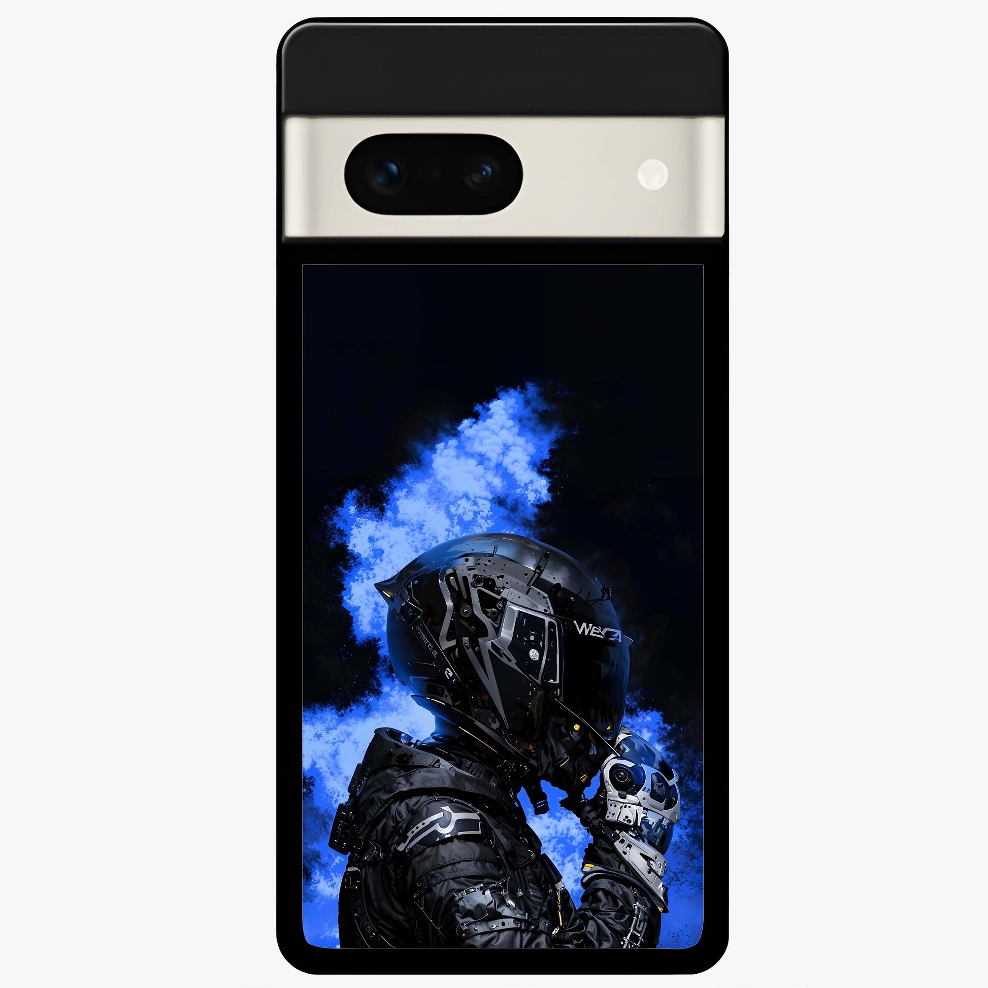 Cyber Sentinel Protocol Glass Case showing flat back view with futuristic cyber themed artwork and glossy glass finish.