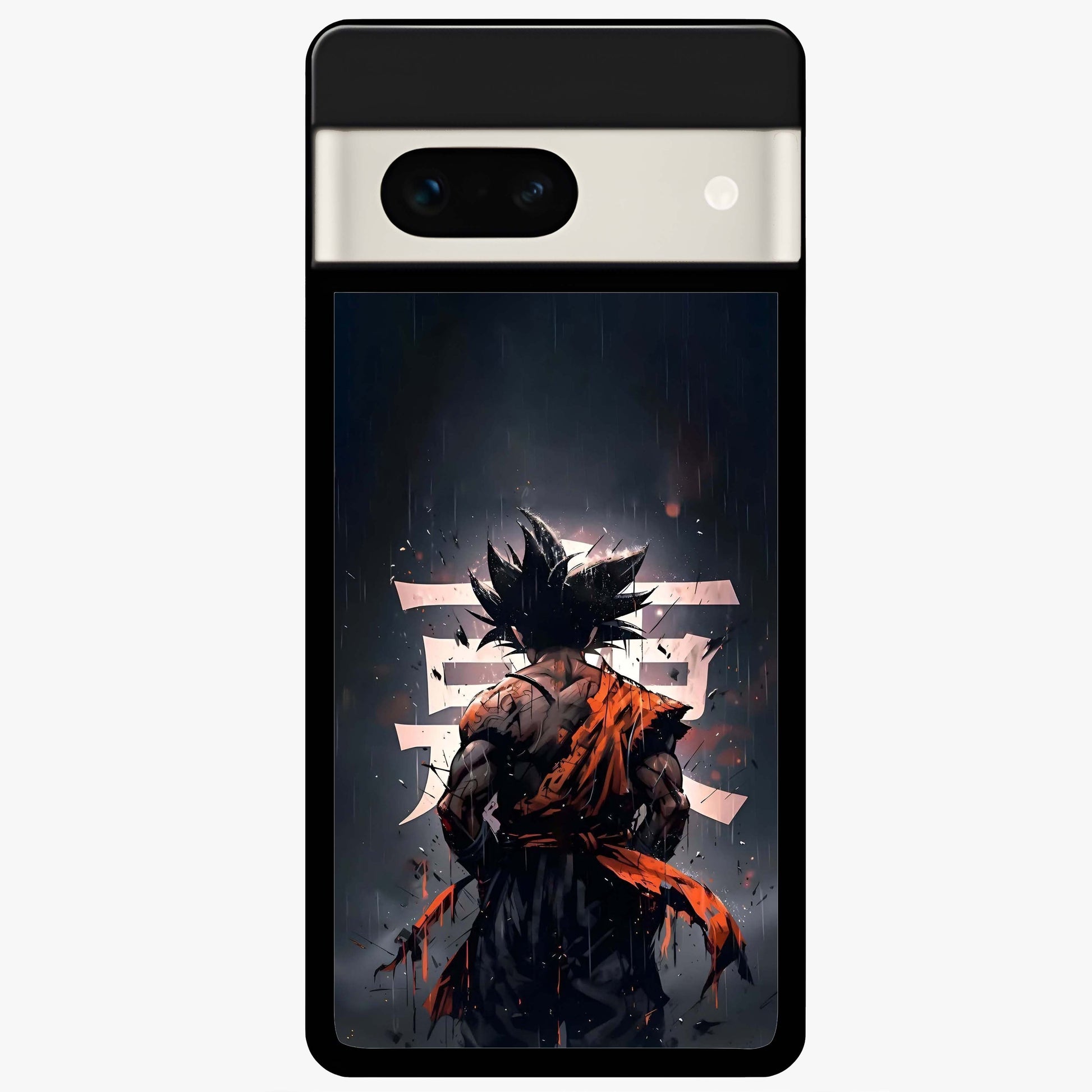 Dark Warrior In Rain Glass Case showing flat back view with warrior artwork in rainy atmosphere and glossy glass finish.