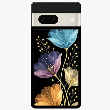 Delicate Multicolor Flowers Glass Case showing flat back view with vibrant floral artwork and glossy glass finish.