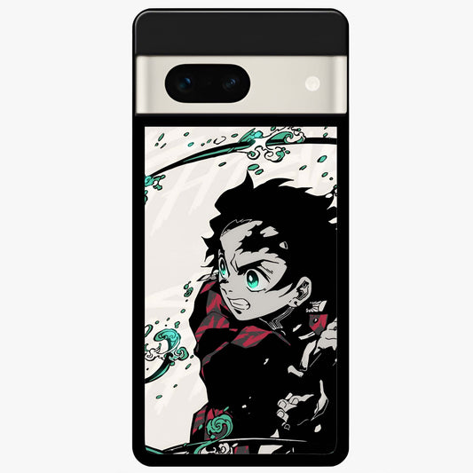 Demon Slayer Glass Case showing flat back view with bold anime inspired artwork and glossy glass finish.
