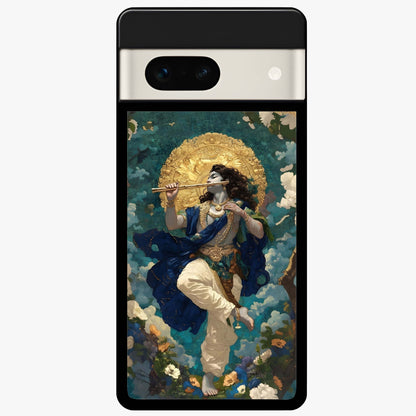 Divine Krishna Art Glass Case showing flat back view with Lord Krishna artwork and glossy glass finish.
