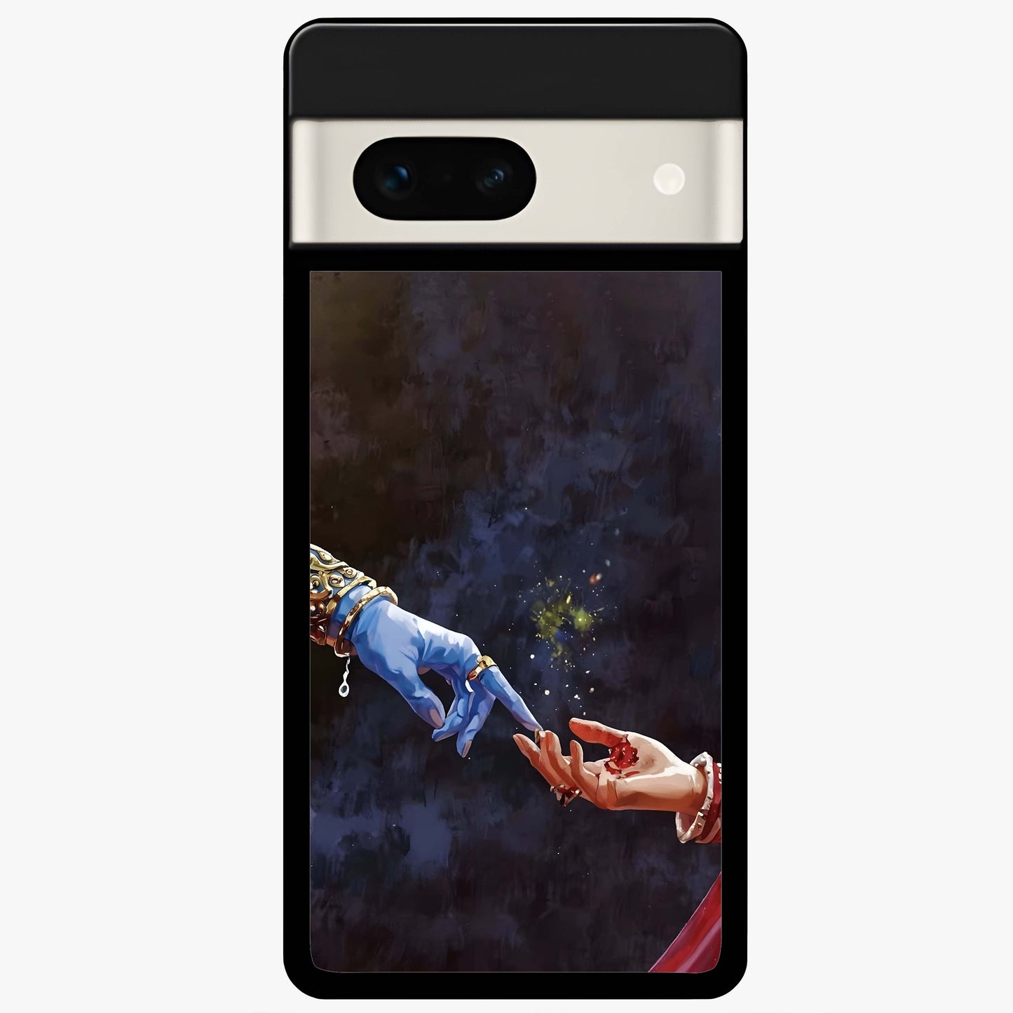 Divine Touch Eternal Glass Case showing flat back view with spiritual themed artwork and glossy glass finish.