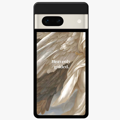 Divine Winged Grace Glass Case showing flat back view with elegant wing inspired artwork and glossy glass finish.