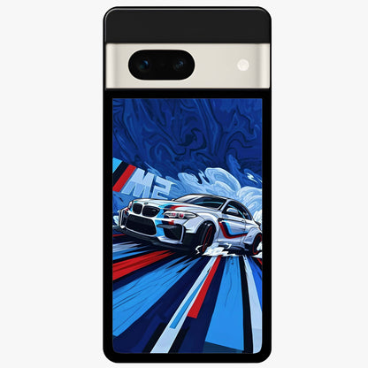 Drift Power Rush Glass Case showing flat back view with dynamic racing inspired artwork and glossy glass finish.