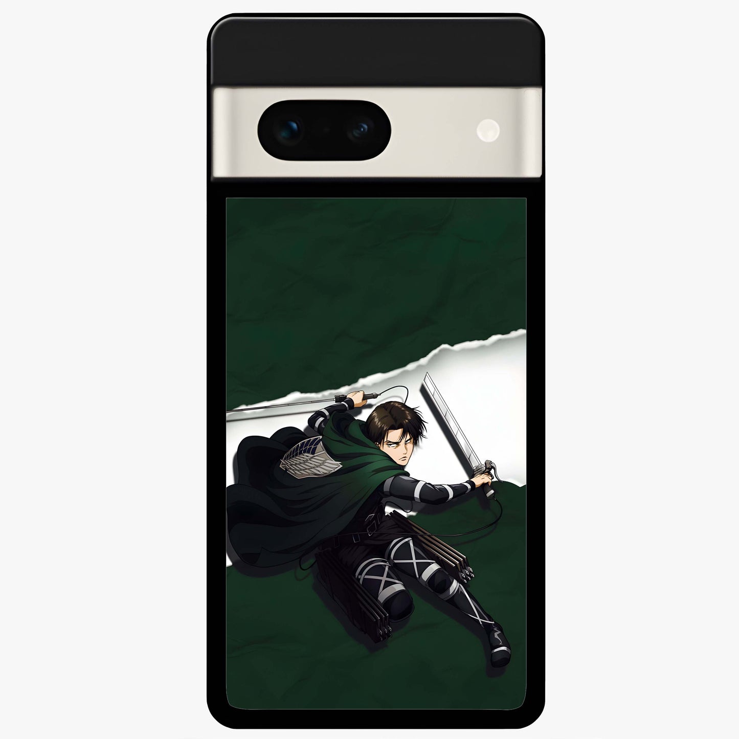 Emerald War Vanguard Glass Case showing flat back view with powerful warrior themed artwork and glossy glass finish.