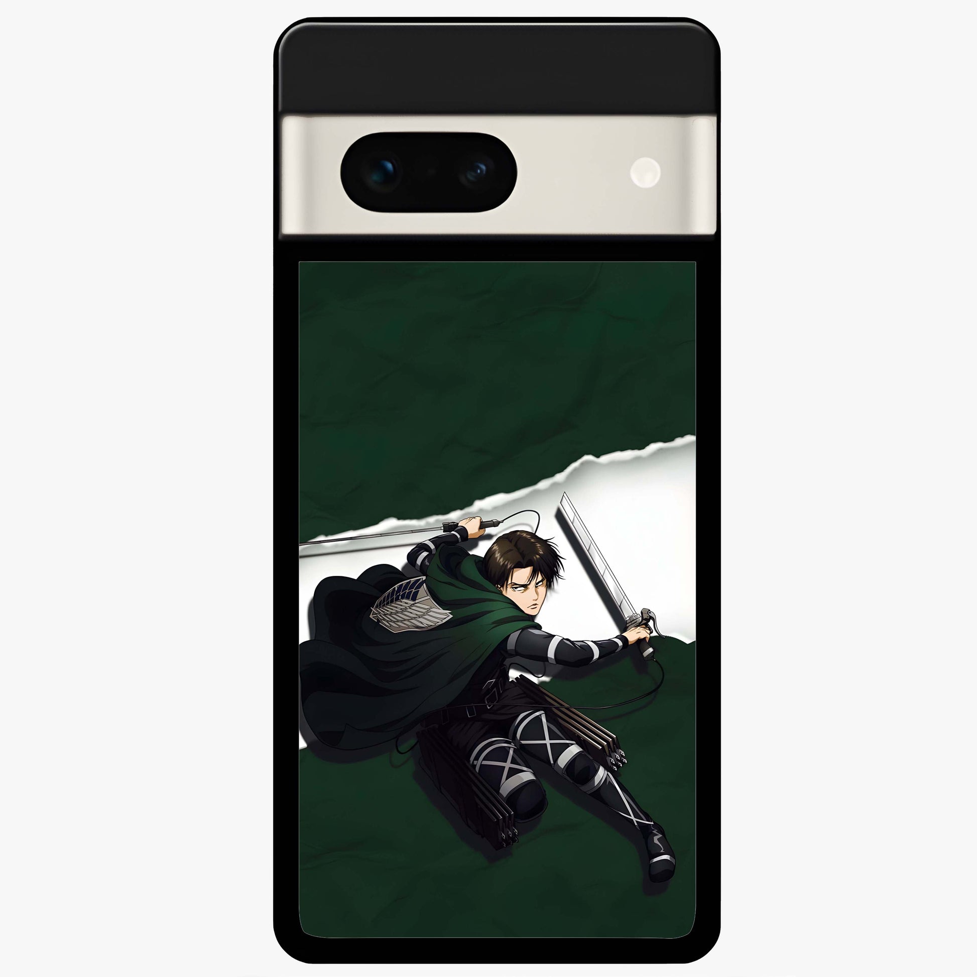Emerald War Vanguard Glass Case showing flat back view with powerful warrior themed artwork and glossy glass finish.