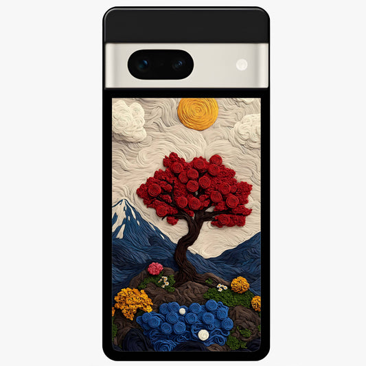 Eternal Nature Tapestry Glass Case showing flat back view with intricate nature tapestry artwork and glossy glass finish.